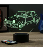 Lampe illusion 3D en verre acrylique gravée au laser représentant une voiture Renault R5 Turbo 2.