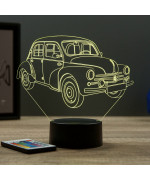 Lampe illusion 3D en verre acrylique gravée au laser représentant une voiture Renault 4CV 1960.