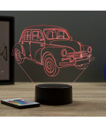 Lampe illusion 3D en verre acrylique gravée au laser représentant une voiture Renault 4CV 1960.