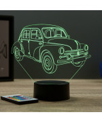 Lampe illusion 3D en verre acrylique gravée au laser représentant une voiture Renault 4CV 1960.