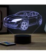 Lampe illusion 3D en verre acrylique gravée au laser représentant une voiture Renault Mégane 3 RS.