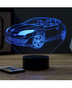 Lampe illusion 3D en verre acrylique gravée au laser représentant une voiture Renault Mégane 3 RS.