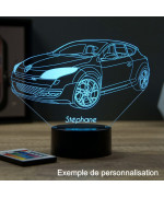 Lampe illusion 3D en verre acrylique gravée au laser représentant une voiture Renault Mégane 3 RS.