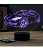 Lampe illusion 3D en verre acrylique gravée au laser représentant une voiture Renault Mégane 3 RS.