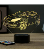 Lampe illusion 3D en verre acrylique gravée au laser représentant une voiture Renault Mégane 3 RS.
