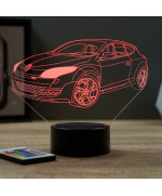 Lampe illusion 3D en verre acrylique gravée au laser représentant une voiture Renault Mégane 3 RS.