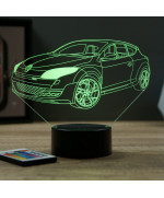 Lampe illusion 3D en verre acrylique gravée au laser représentant une voiture Renault Mégane 3 RS.