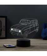Lampe illusion 3D en verre acrylique gravée au laser représentant une voiture Renault 4L.