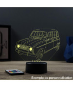 Lampe illusion 3D en verre acrylique gravée au laser représentant une voiture Renault 4L.