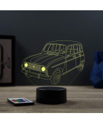 Lampe illusion 3D en verre acrylique gravée au laser représentant une voiture Renault 4L.