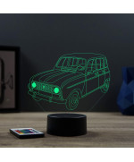 Lampe illusion 3D en verre acrylique gravée au laser représentant une voiture Renault 4L.