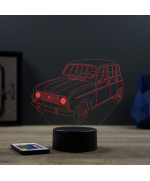 Lampe illusion 3D en verre acrylique gravée au laser représentant une voiture Renault 4L.