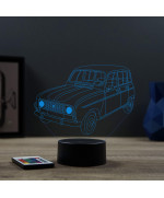 Lampe illusion 3D en verre acrylique gravée au laser représentant une voiture Renault 4L.