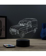 Lampe illusion 3D en verre acrylique gravée au laser représentant une voiture Renault 4L F4.