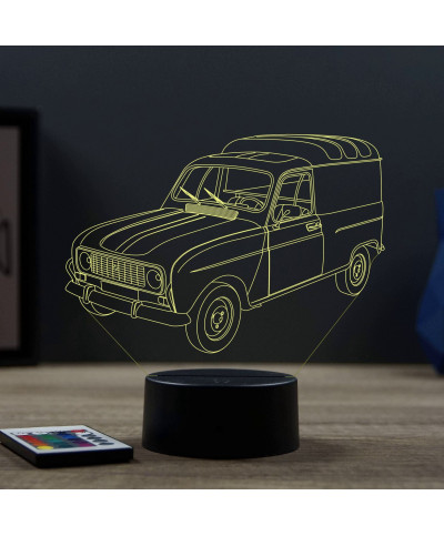 Lampe illusion 3D en verre acrylique gravée au laser représentant une voiture Renault 4L F4.