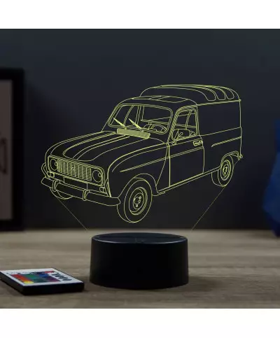 Lampe illusion 3D en verre acrylique gravée au laser représentant une voiture Renault 4L F4.