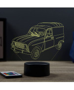 Lampe illusion 3D en verre acrylique gravée au laser représentant une voiture Renault 4L F4.