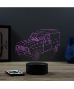 Lampe illusion 3D en verre acrylique gravée au laser représentant une voiture Renault 4L F4.