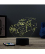 Lampe illusion 3D en verre acrylique gravée au laser représentant une voiture Renault 4L F4.