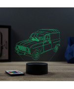 Lampe illusion 3D en verre acrylique gravée au laser représentant une voiture Renault 4L F4.