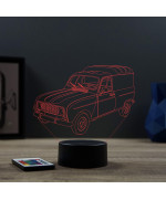 Lampe illusion 3D en verre acrylique gravée au laser représentant une voiture Renault 4L F4.