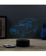 Lampe illusion 3D en verre acrylique gravée au laser représentant une voiture Renault 4L F4.