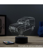 Lampe illusion 3D en verre acrylique gravée au laser représentant une voiture Renault 4L F4.
