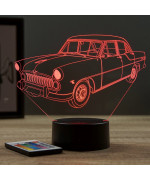 Lampe illusion 3D en verre acrylique gravée au laser représentant une voiture Simca Vedette Régence 1956.
