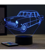 Lampe illusion 3D en verre acrylique gravée au laser représentant une voiture Simca Vedette Régence 1956.