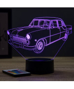 Lampe illusion 3D en verre acrylique gravée au laser représentant une voiture Simca Vedette Régence 1956.