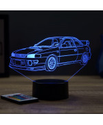 Lampe illusion 3D en verre acrylique gravée au laser représentant une voiture Subaru Impreza 1999.