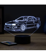 Lampe illusion 3D en verre acrylique gravée au laser représentant une voiture Subaru Impreza 1999.