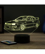 Lampe illusion 3D en verre acrylique gravée au laser représentant une voiture Subaru Impreza 1999.