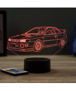 Lampe illusion 3D en verre acrylique gravée au laser représentant une voiture Subaru Impreza 1999.