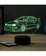 Lampe illusion 3D en verre acrylique gravée au laser représentant une voiture Subaru Impreza 1999.