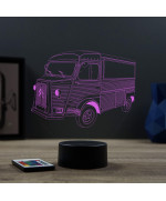 Lampe illusion 3D en verre acrylique gravée au laser représentant un fourgon Citroën type H.