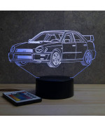 Lampe illusion 3D en verre acrylique gravée au laser représentant une voiture Subaru Impreza 2001.