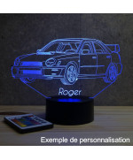 Lampe illusion 3D en verre acrylique gravée au laser représentant une voiture Subaru Impreza 2001.