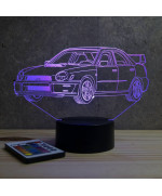 Lampe illusion 3D en verre acrylique gravée au laser représentant une voiture Subaru Impreza 2001.