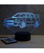 Lampe illusion 3D en verre acrylique gravée au laser représentant une voiture Subaru Impreza 2001.