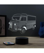 Lampe illusion 3D en verre acrylique gravée au laser représentant un fourgon Citroën type H.