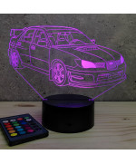 Lampe illusion 3D en verre acrylique gravée au laser représentant une voiture Subaru Impreza 2016.