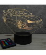 Lampe illusion 3D en verre acrylique gravée au laser représentant une voiture Subaru Impreza 2016.