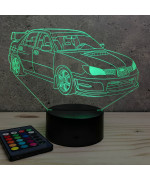 Lampe illusion 3D en verre acrylique gravée au laser représentant une voiture Subaru Impreza 2016.