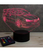 Lampe illusion 3D en verre acrylique gravée au laser représentant une voiture Subaru Impreza 2016.