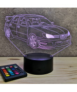 Lampe illusion 3D en verre acrylique gravée au laser représentant une voiture Subaru Impreza 2016.