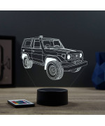 Lampe illusion 3D en verre acrylique gravée au laser représentant une voiture tout terrain Toyota Land Cruiser FJ73.