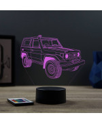 Lampe illusion 3D en verre acrylique gravée au laser représentant une voiture tout terrain Toyota Land Cruiser FJ73.