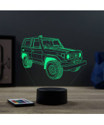 Lampe illusion 3D en verre acrylique gravée au laser représentant une voiture tout terrain Toyota Land Cruiser FJ73.