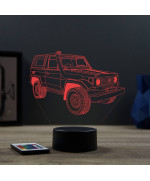 Lampe illusion 3D en verre acrylique gravée au laser représentant une voiture tout terrain Toyota Land Cruiser FJ73.